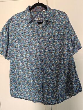 Robert Graham 2XL Kaleidoscope Jewel Floral Short Sleeve Button Up Shirt NWOT